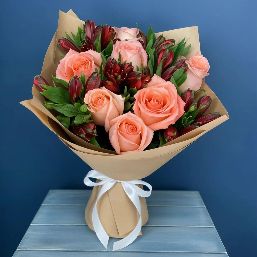 Букет цветов из: Розы и Альстромерии в Гребенской