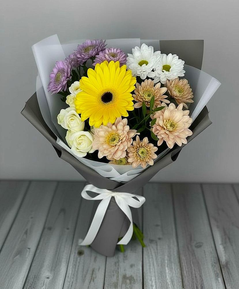Букет цветов из: Розы, Герберы и Хризантемы в Гребенской