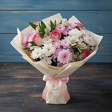 Букет цветов из:  Хризантемы, Альстромерии и Розы в Гребенской