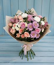 Букет цветов из:  Хризантемы, Розы и Альстромерии в Гребенской