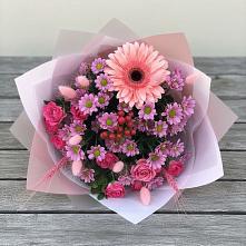Букет цветов из:  Розы, Герберы и Хризантемы в Гребенской