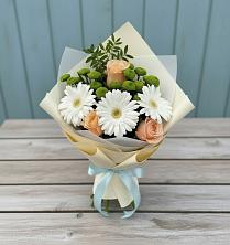 Букет цветов из:  Герберы, Розы и Хризантемы в Гребенской